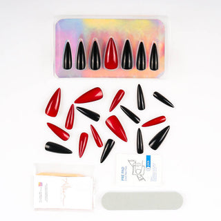 Black Red Bottoms Extra Long Stiletto Press On Nails