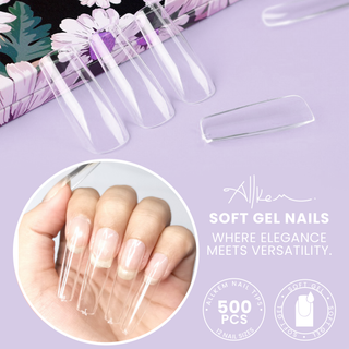 Allkem Extra Long Square 500 Pcs | Clear Soft Gel Nails