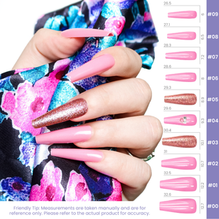 Rose Pink Glam Extra Long Ballerina Press On Nail