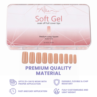 Allkem Medium Long Square 504 Pcs | Nude Tone Soft Gel Nail Tips