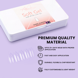 Allkem Short Almond 504 Pcs | Clear Soft Gel Nails