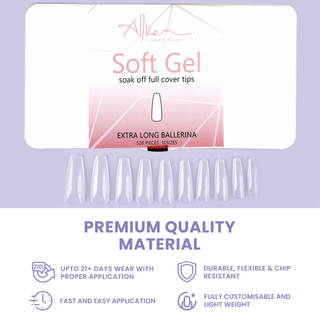 Allkem Extra Long Ballerina 520 Pcs | Clear Soft Gel Nails