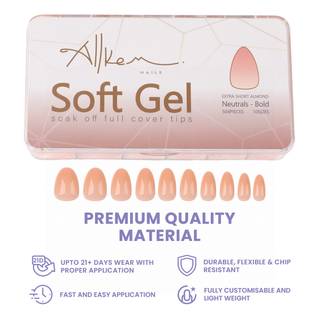 Allkem Extra Short Almond 504 Pcs | Nude Tone Soft Gel Nails