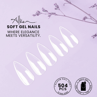 Allkem Short Almond 504 Pcs | Clear Soft Gel Nails