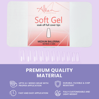 Allkem Medium Ballerina 504 Pcs | Clear soft Gel Nails