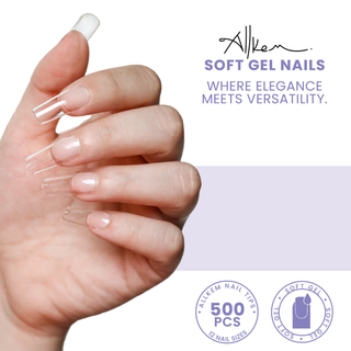 Allkem Medium Long Square 500 Pcs | Clear Soft Gel Nails