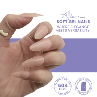 Allkem Short Almond 504 Pcs | Nude Tone Soft Gel Nails