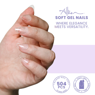 Allkem Extra Short Almond 504 Pcs | Clear Soft Gel Nails