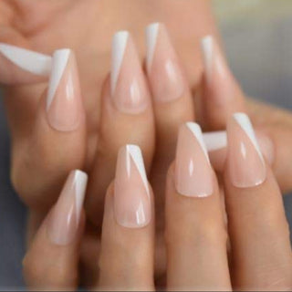 Cute Alert Nude Medium Long Coffin Press On Nails