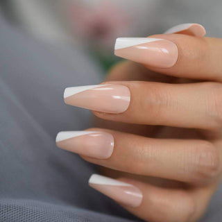 Cute Alert Nude Medium Long Coffin Press On Nails