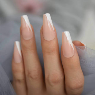 Cute Alert Nude Medium Long Coffin Press On Nails