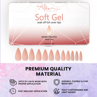 Allkem Short Stiletto 504 Pcs | Nude Tone Soft Gel Nails