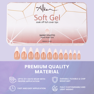 Allkem French Medium Short Stiletto 360 Pcs | Neutrals - Bold Soft Gel Nail Tips