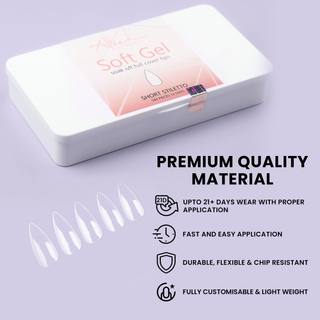 Allkem Short Stiletto 504 Pcs | Clear Soft Gel Nails