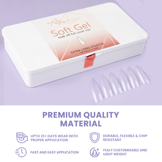 Allkem Extra Long Stiletto 500 Pcs | Clear Soft Gel Nails
