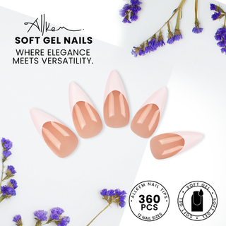 Allkem French Medium Short Stiletto 360 Pcs | Neutrals - Bold Soft Gel Nail Tips