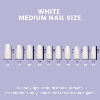 White Medium Coffin Press On Nails
