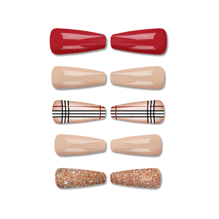 Nude Plaid Extra Long Ballerina Press On Nails