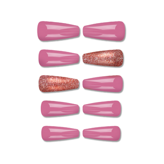 Rose Pink Glam Extra Long Ballerina Press On Nail