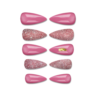 Rose Pink Glam Extra Long Sculpted Stiletto Press On Nail