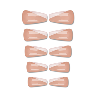 Cute Alert Nude Medium Long Coffin Press On Nails