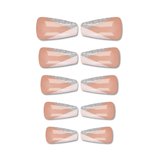 Cute Alert Glam Nude Medium Long Coffin Press On Nails
