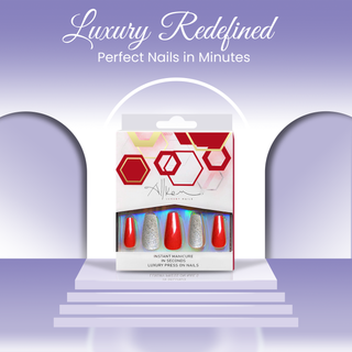 Daring Red Medium Long Ballerina Press On Nails