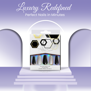 Midnight Glow Medium Long Ballerina Press On Nails