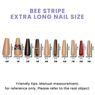 Bee Stripe Long Extra Long Ballerina Press on Nails
