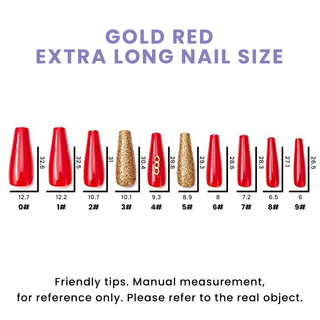 Gold Red Extra Long Ballerina Press On Nails