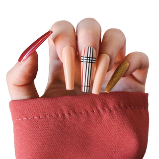 Nude Plaid Extra Long Ballerina Press On Nails