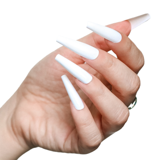White Extra Long Coffin Press On Nails