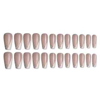 Cute Alert Glam Nude Medium Long Coffin Press On Nails