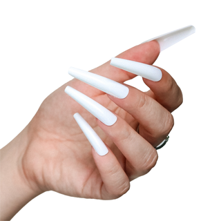 White XXL Long Coffin Press On Nails