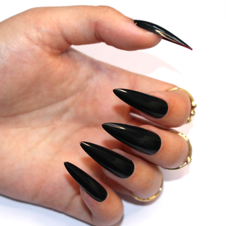 Black Red Bottoms Extra Long Stiletto Press On Nails