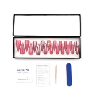 Rose Pink Glam Extra Long Sculpted Stiletto Press On Nail