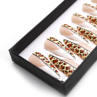 Leopard Print French Extra Long Stiletto Press On Nails