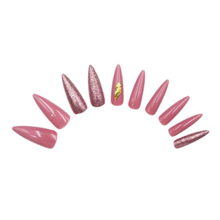 Rose Pink Glam Extra Long Sculpted Stiletto False Press on Nail Tips - AllKem Nails