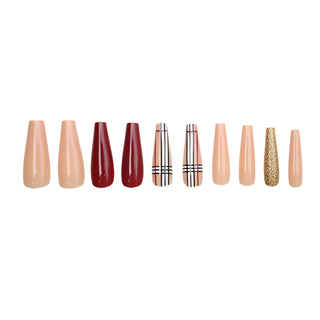 Nude Plaid Extra Long Ballerina False Press on Nails - AllKem Nails