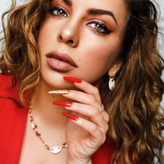 Gold Red Extra Long Ballerina False Press on Nails - AllKem Nails