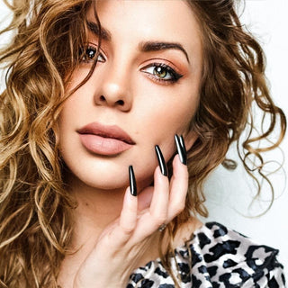 Black Gloss Extra Long Ballerina False Press on Nails - AllKem Nails