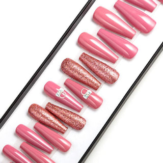 Rose Pink Glam Extra Long Ballerina False Press on Nail Tips - AllKem Nails