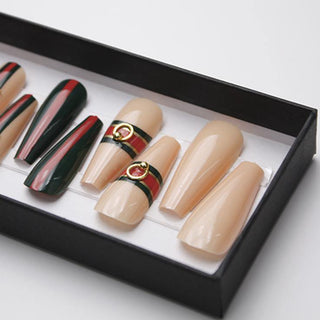 Bee Stripe Long Extra Long Ballerina Press on Nails… - AllKem Nails