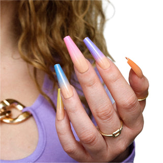 Multi Ombre Extra Long Ballerina False Press on Nails Basics - AllKem Nails