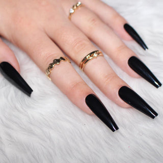 Black Gloss Extra Long Ballerina False Press on Nails - AllKem Nails