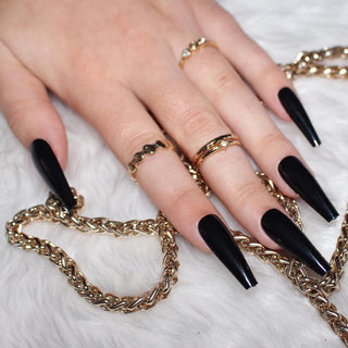 Black Gloss Extra Long Ballerina False Press on Nails - AllKem Nails