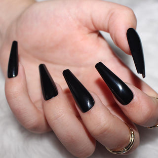 Black Gloss Extra Long Ballerina False Press on Nails - AllKem Nails