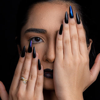 Black Fusion Purple Chrome Long Stiletto Press on Nails - AllKem Nails