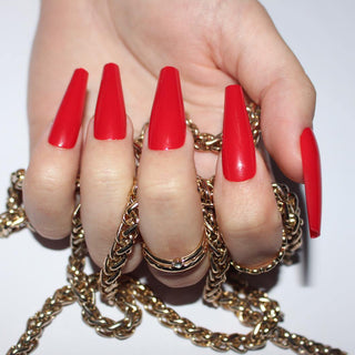 Hot Red Extra Long Ballerina False Press on Nails - AllKem Nails