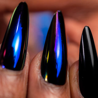 Black Fusion Purple Chrome Long Stiletto Press on Nails - AllKem Nails